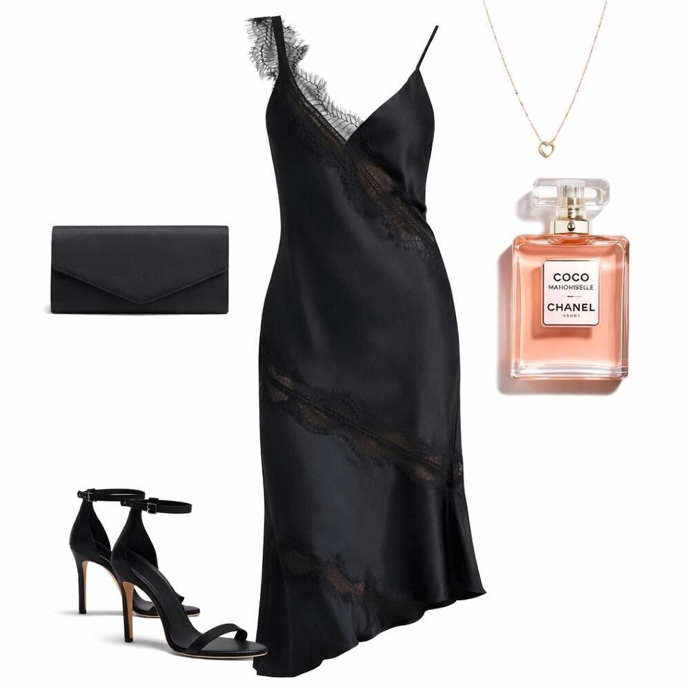 House of Harlow 1960 Satin Lace Asymmetrical Slip Dress Goth Romantic Cocktail